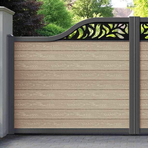 Classic Plume Curved Top Driveway Gate - Light Oak - Top Screen