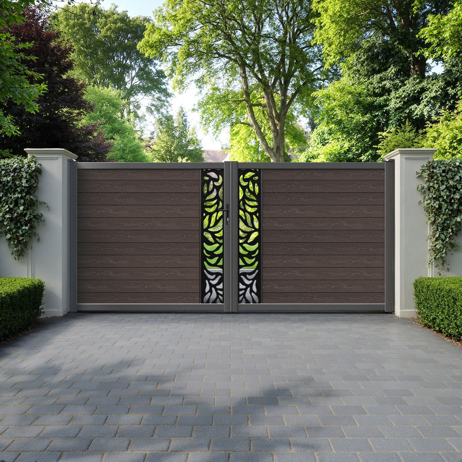 Classic Plume Straight Top Driveway Gate - Mid Brown - Middle Screen