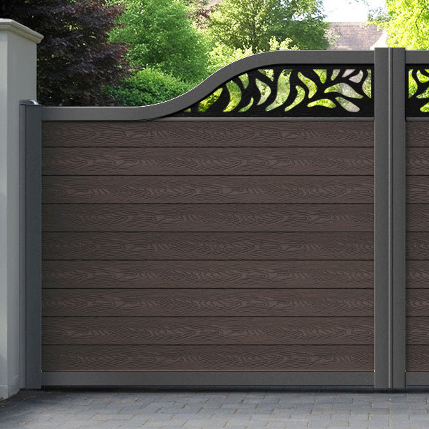 Classic Plume Curved Top Driveway Gate - Mid Brown - Top Screen