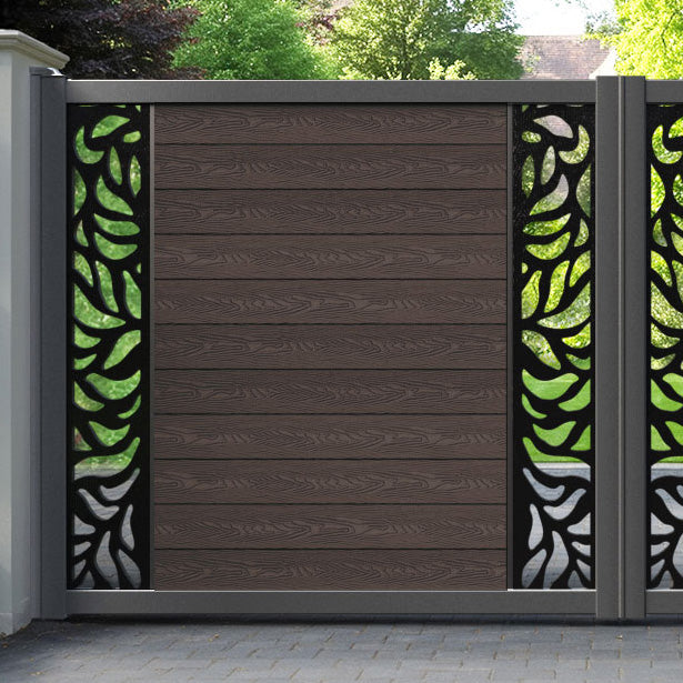 Classic Plume Straight Top Driveway Gate - Mid Brown - Middle & End Screen