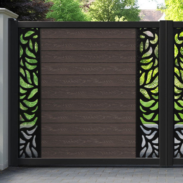 Classic Plume Straight Top Driveway Gate - Mid Brown - Middle & End Screen