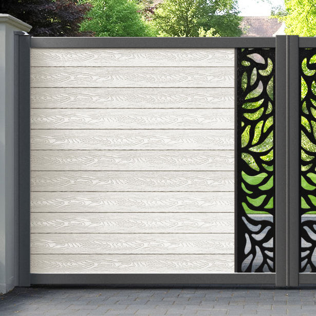 Classic Plume Straight Top Driveway Gate - Light Stone - Middle Screen