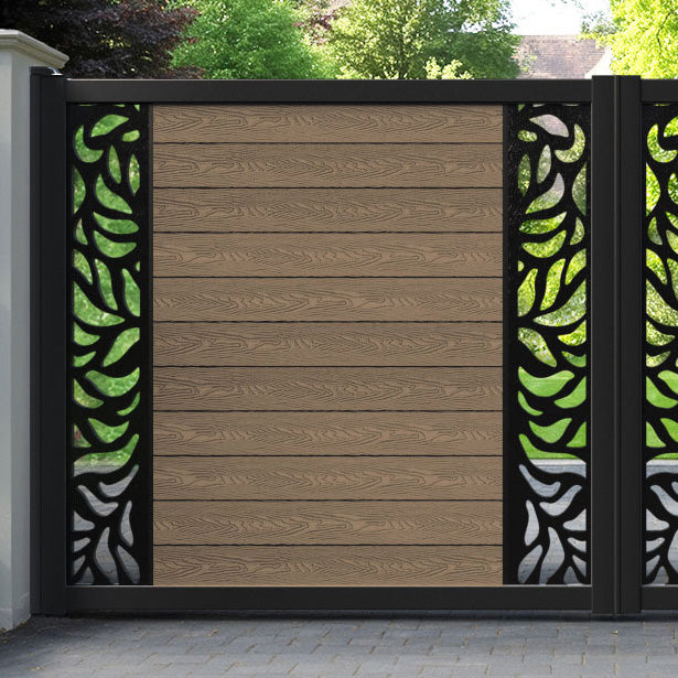 Classic Plume Straight Top Driveway Gate - Teak - Middle & End Screen