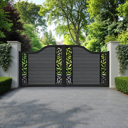Classic Plume Curved Top Driveway Gate - Dark Grey - Middle & End Screen
