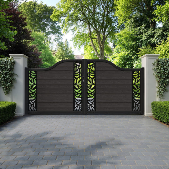 Classic Plume Curved Top Driveway Gate - Dark Oak - Middle & End Screen