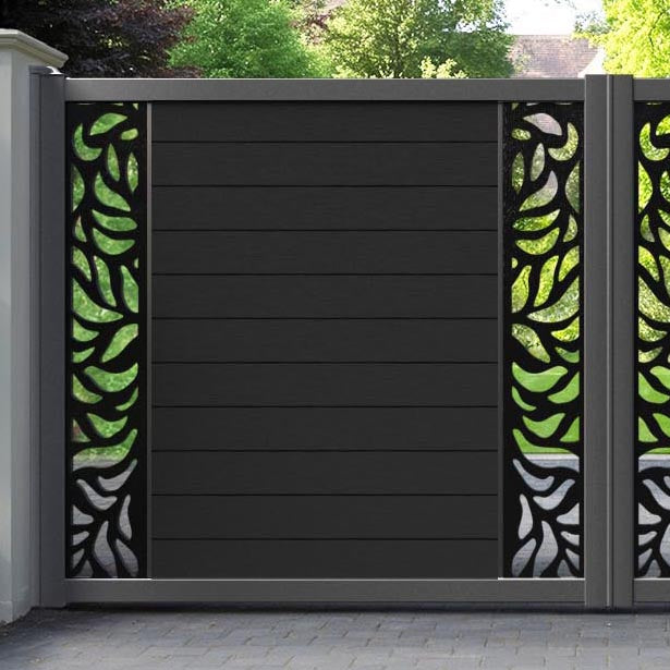 Fusion Plume Straight Top Driveway Gate - Black - Middle & End Screen