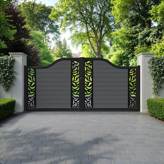 Fusion Plume Curved Top Driveway Gate - Dark Grey - Middle & End Screen