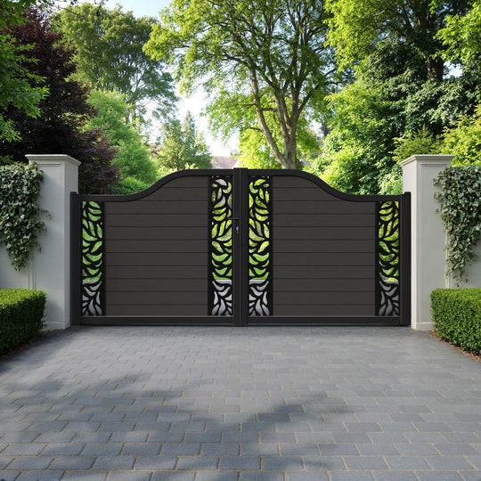 Fusion Plume Curved Top Driveway Gate - Dark Oak - Middle & End Screen