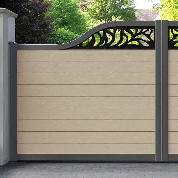 Fusion Plume Curved Top Driveway Gate - Light Oak - Top Screen