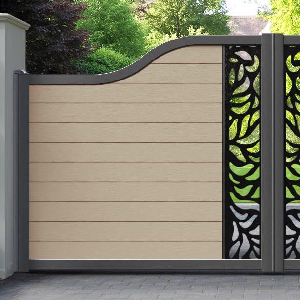 Fusion Plume Curved Top Driveway Gate - Light Oak - Middle Screen