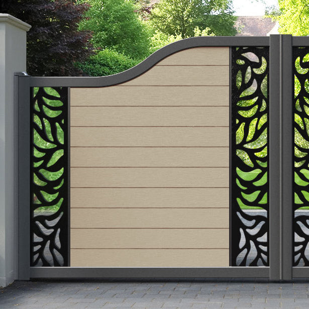 Fusion Plume Curved Top Driveway Gate - Light Oak - Middle & End Screen