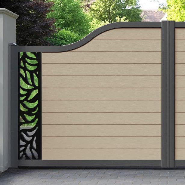 Fusion Plume Curved Top Driveway Gate - Light Oak - End Screen