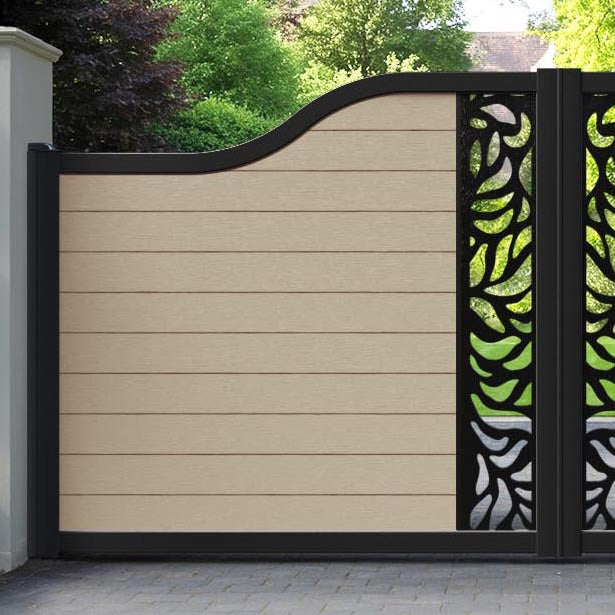 Fusion Plume Curved Top Driveway Gate - Light Oak - Middle Screen
