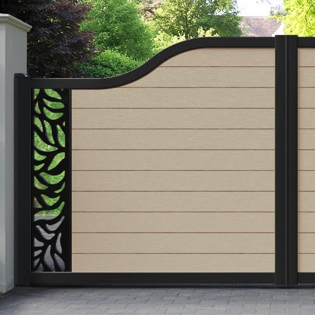 Fusion Plume Curved Top Driveway Gate - Light Oak - End Screen