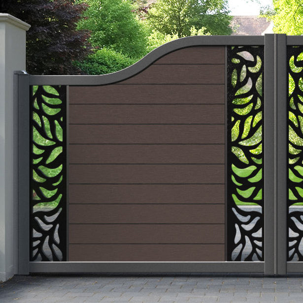 Fusion Plume Curved Top Driveway Gate - Mid Brown - Middle & End Screen
