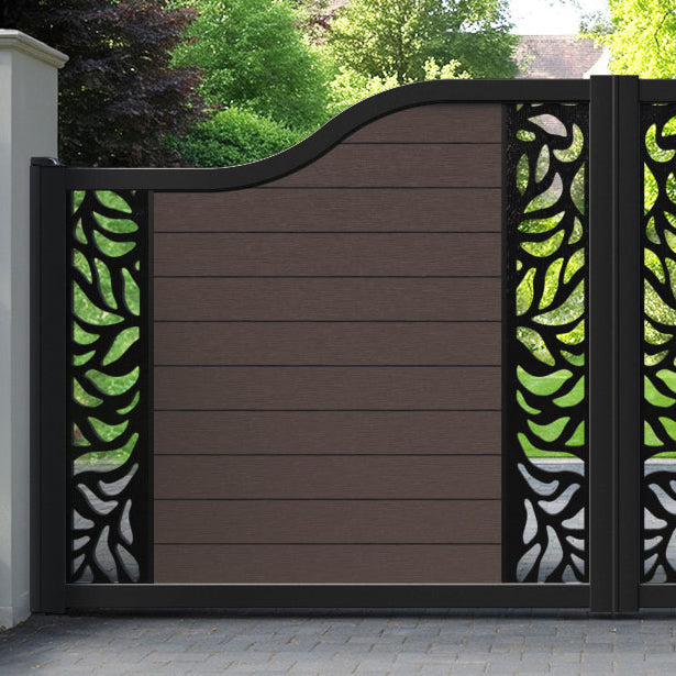 Fusion Plume Curved Top Driveway Gate - Mid Brown - Middle & End Screen