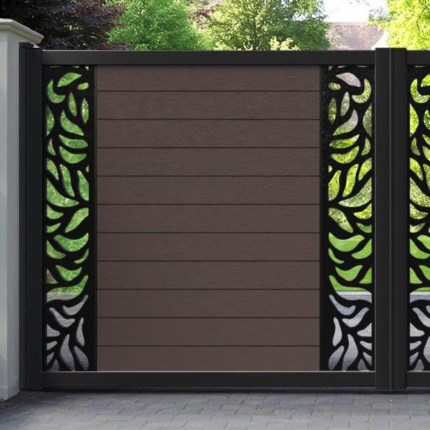 Fusion Plume Straight Top Driveway Gate - Mid Brown - Middle & End Screen