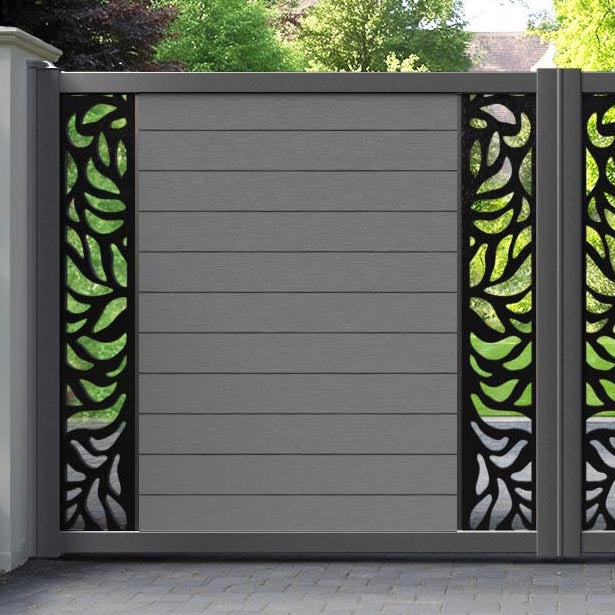 Fusion Plume Straight Top Driveway Gate - Mid Grey - Middle & End Screen