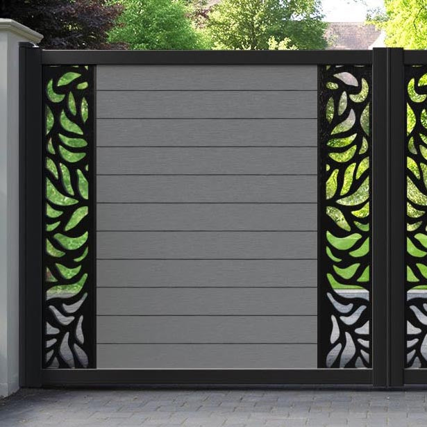 Fusion Plume Straight Top Driveway Gate - Mid Grey - Middle & End Screen