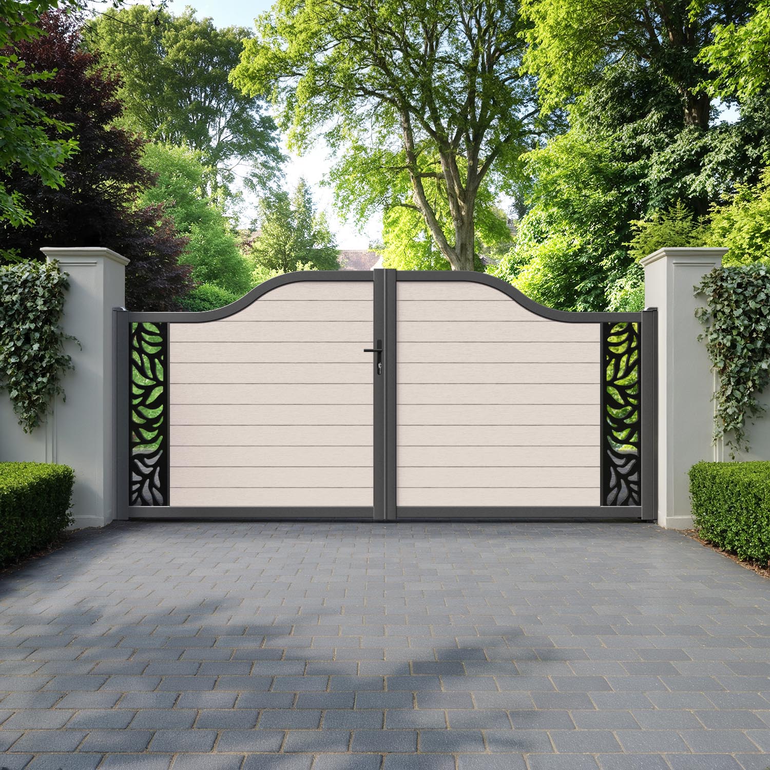 Fusion Plume Curved Top Driveway Gate - Mid Stone - End Screen