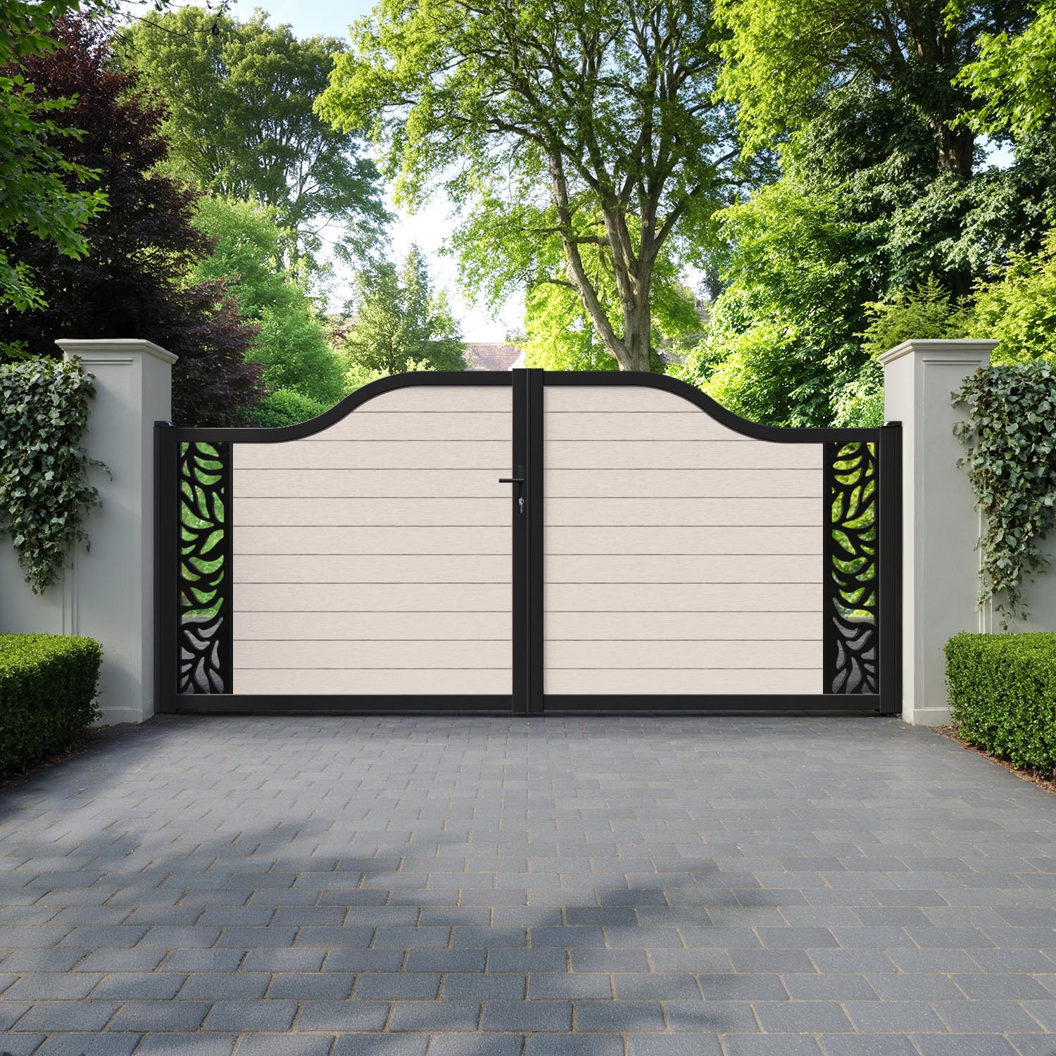Fusion Plume Curved Top Driveway Gate - Mid Stone - End Screen