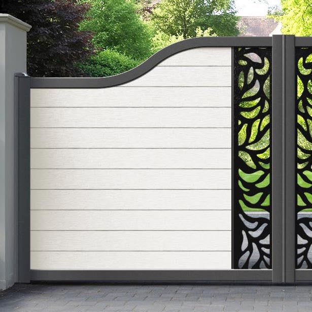 Fusion Plume Curved Top Driveway Gate - Light Stone - Middle Screen