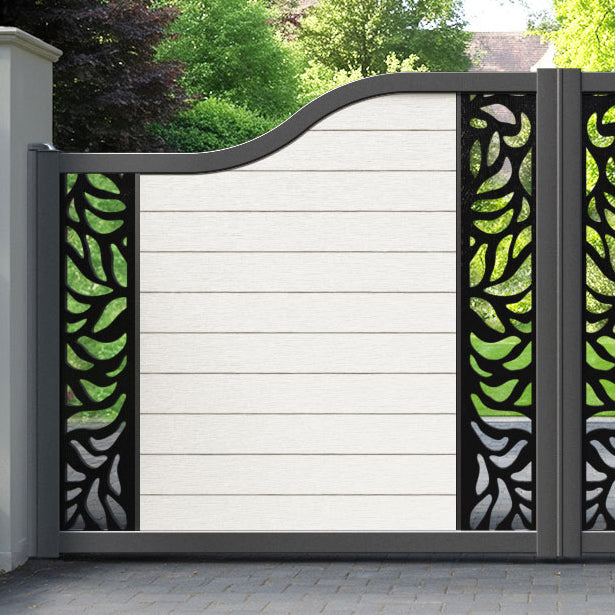 Fusion Plume Curved Top Driveway Gate - Light Stone - Middle & End Screen