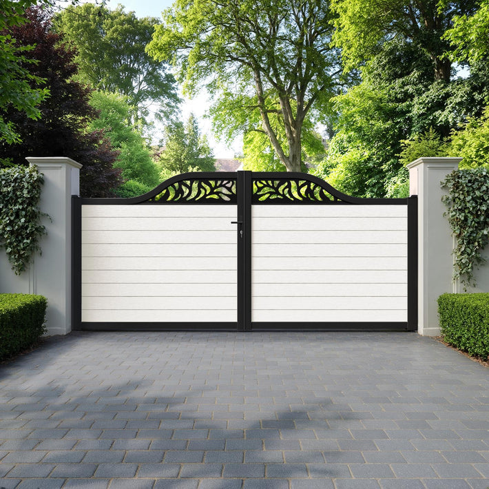 Fusion Plume Curved Top Driveway Gate - Light Stone - Top Screen