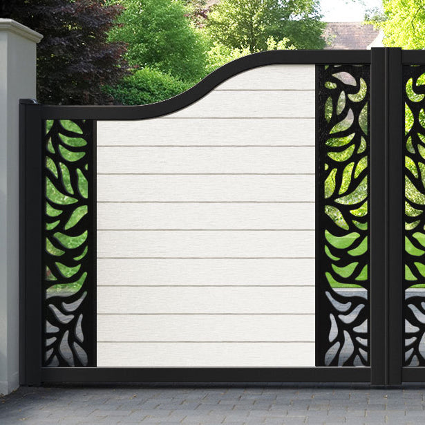 Fusion Plume Curved Top Driveway Gate - Light Stone - Middle & End Screen
