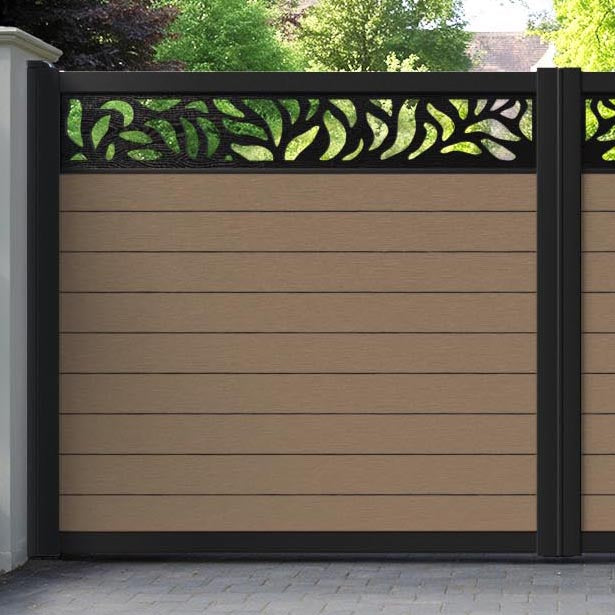 Fusion Plume Straight Top Driveway Gate - Teak - Top Screen