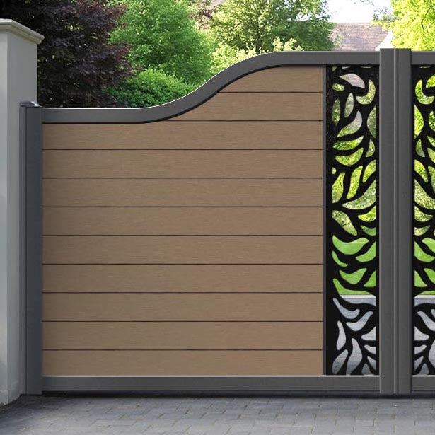 Fusion Plume Curved Top Driveway Gate - Teak - Middle Screen