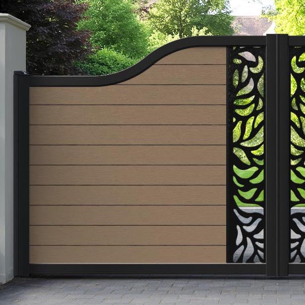 Fusion Plume Curved Top Driveway Gate - Teak - Middle Screen