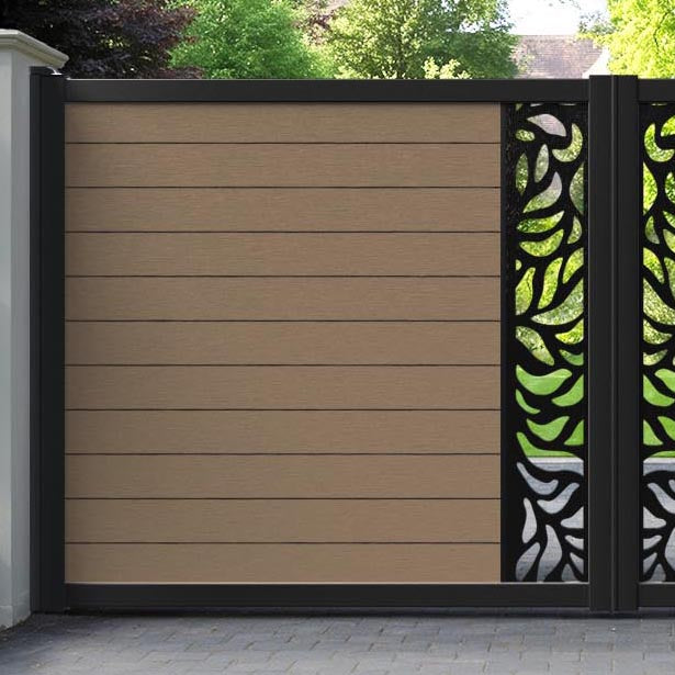 Fusion Plume Straight Top Driveway Gate - Teak - Middle Screen
