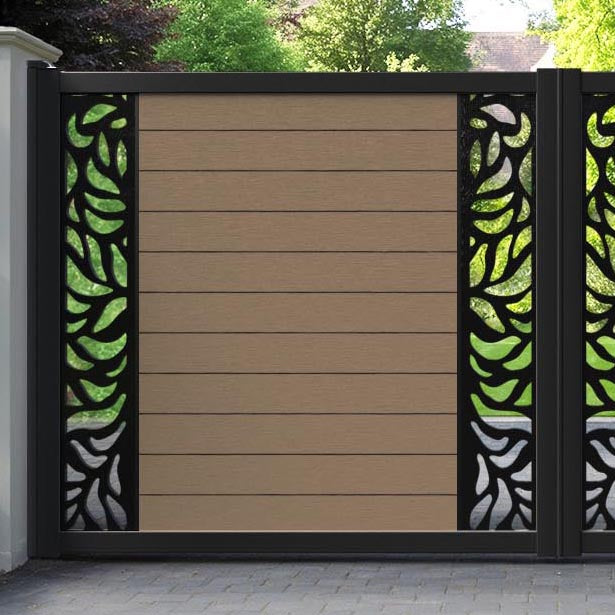 Fusion Plume Straight Top Driveway Gate - Teak - Middle & End Screen
