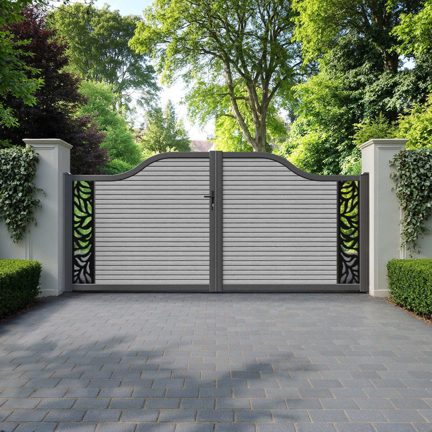 Hudson Plume Curved Top Driveway Gate - Light Grey - End Screen