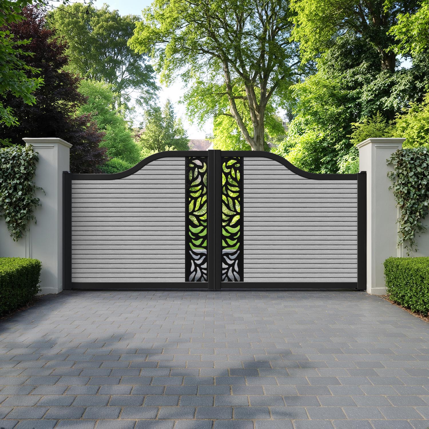 Hudson Plume Curved Top Driveway Gate - Light Grey - Middle Screen