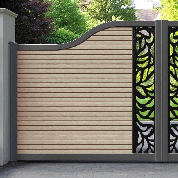 Hudson Plume Curved Top Driveway Gate - Light Oak - Middle Screen
