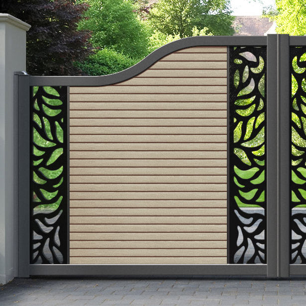 Hudson Plume Curved Top Driveway Gate - Light Oak - Middle & End Screen