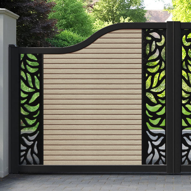 Hudson Plume Curved Top Driveway Gate - Light Oak - Middle & End Screen