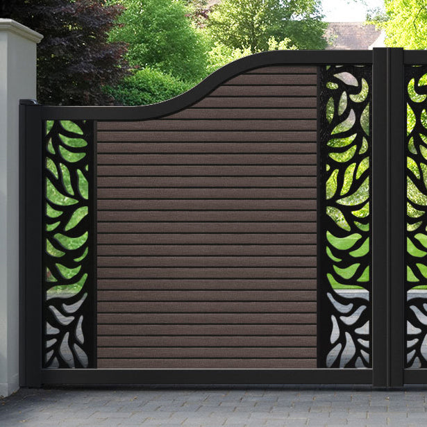 Hudson Plume Curved Top Driveway Gate - Mid Brown - Middle & End Screen