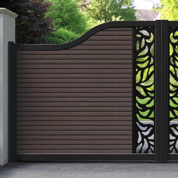Hudson Plume Curved Top Driveway Gate - Mid Brown - Middle Screen