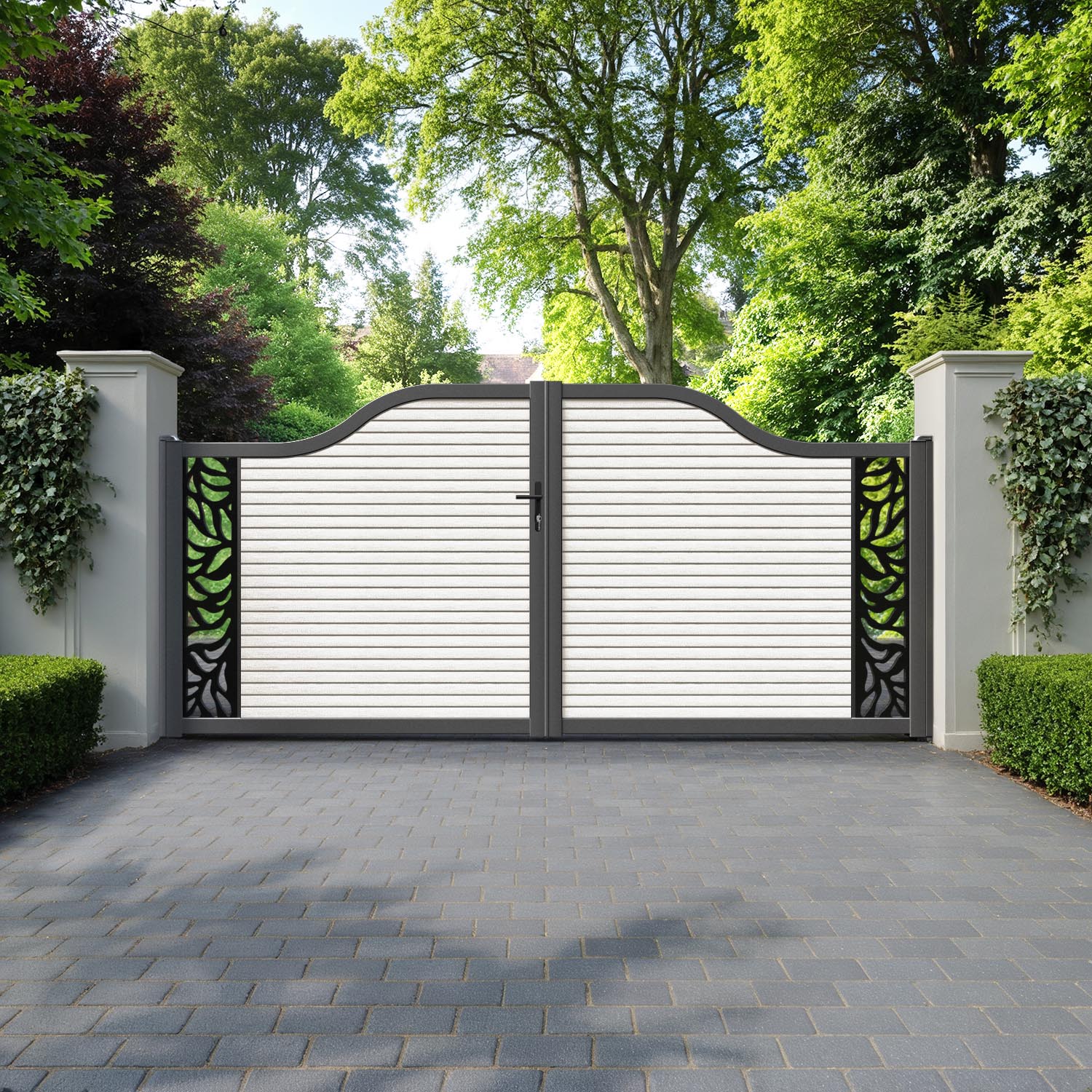 Hudson Plume Curved Top Driveway Gate - Light Stone - End Screen