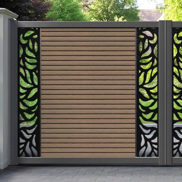 Hudson Plume Straight Top Driveway Gate - Teak - Middle & End Screen