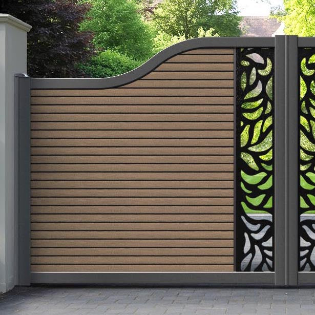 Hudson Plume Curved Top Driveway Gate - Teak - Middle Screen