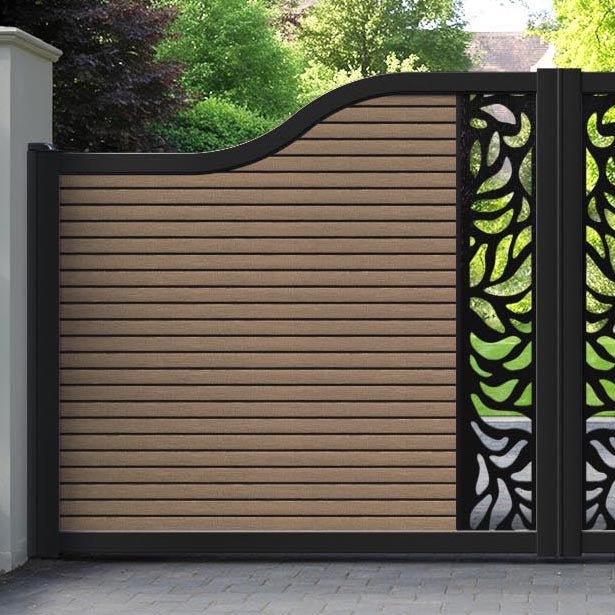 Hudson Plume Curved Top Driveway Gate - Teak - Middle Screen
