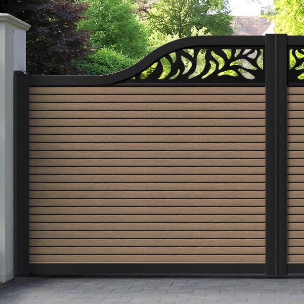 Hudson Plume Curved Top Driveway Gate - Teak - Top Screen