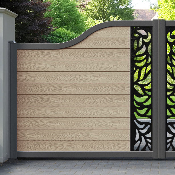 Classic Plume Curved Top Driveway Gate - Light Oak - Middle Screen