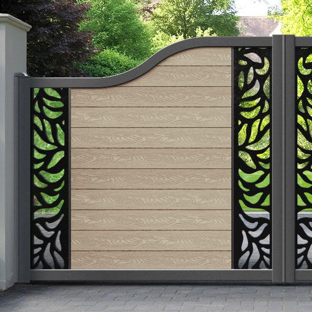 Classic Plume Curved Top Driveway Gate - Light Oak - Middle & End Screen