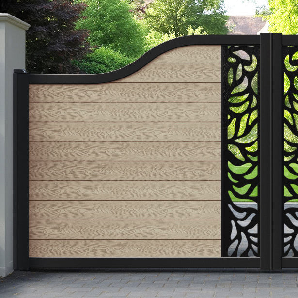 Classic Plume Curved Top Driveway Gate - Light Oak - Middle Screen