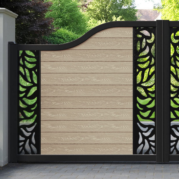 Classic Plume Curved Top Driveway Gate - Light Oak - Middle & End Screen